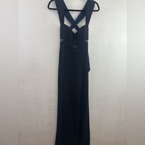 Bariano sleeveless waist mesh cut out side split  blue maxi dress size 4